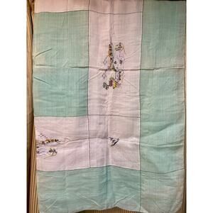 Vintage Chinese Linen Card Table Cloth Petit Embroidery Work 48x48"